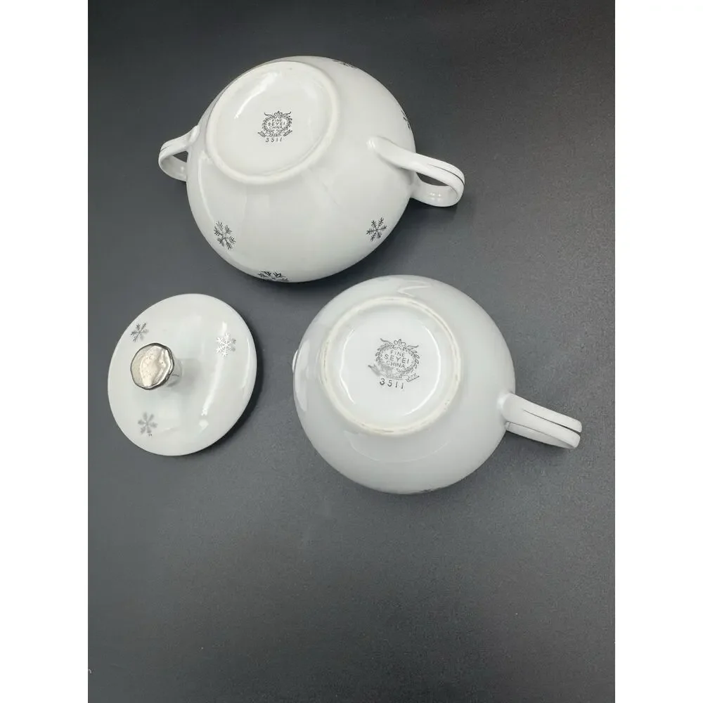 Vintage Seyei Snowy Atomic Snowflake Creamer & Sugar Dish W/Lid - MCM Japan